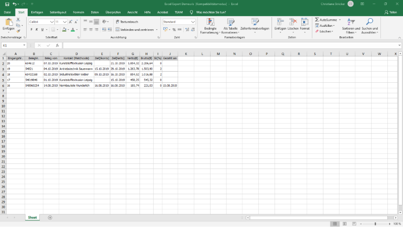 Belegeingangsliste in Microsoft Excel