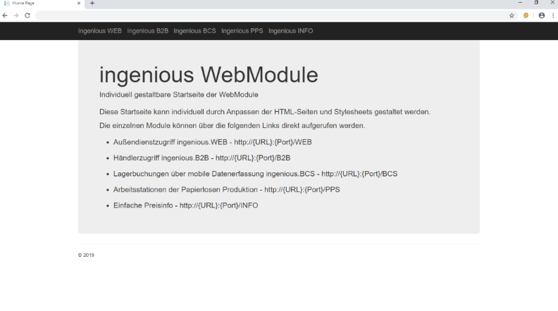 Startseite der ingenious.basic WebModule