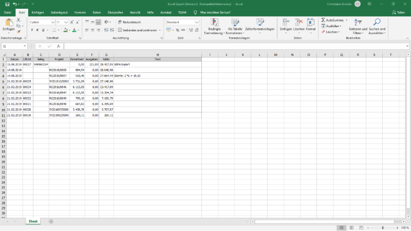 Zahlungen Liste in Microsoft Excel